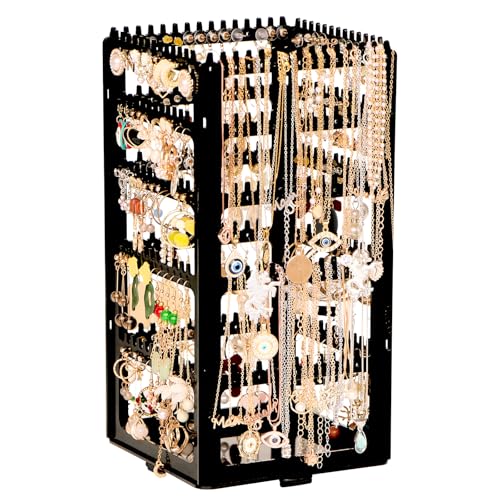 17Dec 360 Rotating Earring Holder Organizer Stand,5 Tiers Acrylic Jewelry Organizers and Storage,Stud Earring Organizers and Storage,212 Holes and 212 Grooves for Earrings Necklaces chain bracelet - color: 5-Tier,Black
