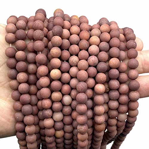 ABCGEMS Velvet-Matte-Finished African Blood Jasper Beads (Enhance The Stone's Inherent Texture and Nature Hues with a Non-Glare Aesthetic) Smooth Round 8mm (Non-Shiny) - color: Blood Jasper (From Africa)