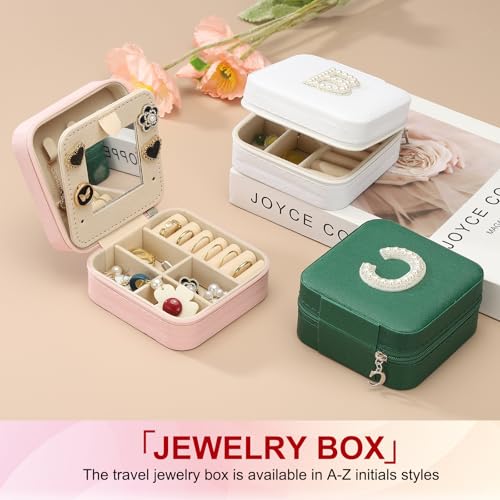 PATIKIL Travel Jewelry Case,F Initial Small Travel Jewelry Box Organizer Rings Earrings Storage Case Personalized Gifts for Women Girls Birthday Christmas Bridesmaid Gifts,Dark Green - style: F