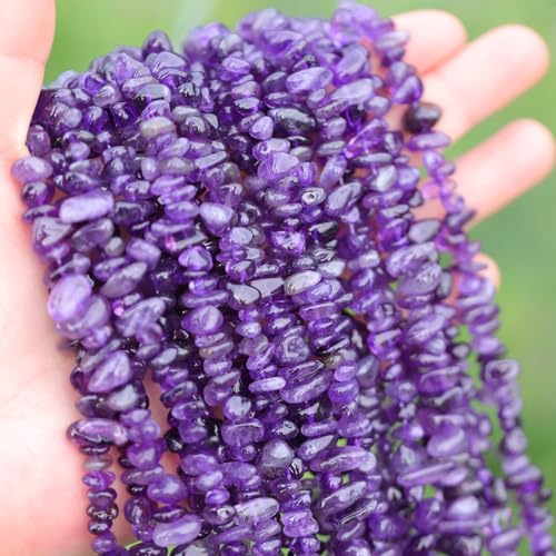 400pcs Natural Chip Stone Beads for Jewelry Making Amethyst 5-8mm Irregular Gemstones Healing Crystal Loose Rocks Bead Hole Drilled for Ring Earrings Necklace Bracelet Making DIY Art Crafts - color: Amethyst (2 Strands-62")