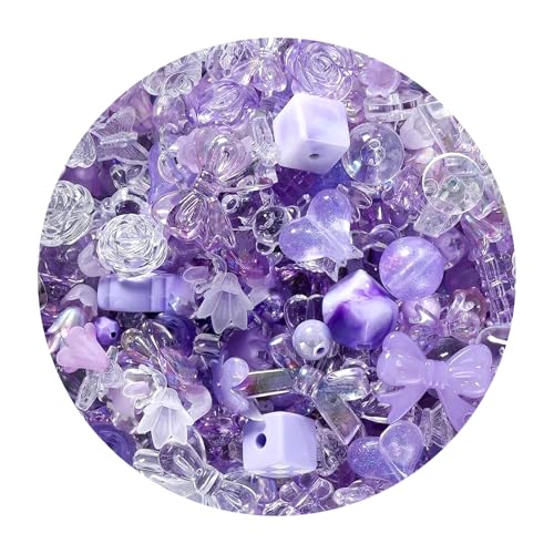 Assorted Acrylic Beads for Bracelet Making Kit, 150g Purple Cute Beads for Keychain Making, Kandi Charms, Kawaii Jewelry Making, DIY Crafts - color: Purple