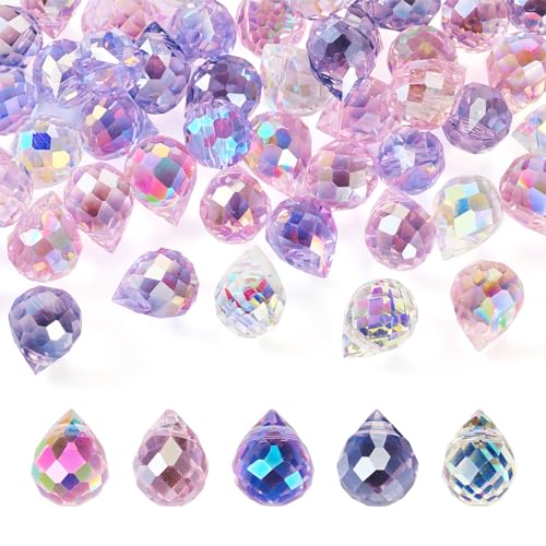 Beadthoven 50Pcs Crystal Glass Beads, Assorted Crystal Spacers for Jewelry Making, Shiny Teardrop Jewelry Glass Beads Briolette Chandelier Dangle Charms for DIY Earrings Necklace Bracelet Purple - color: Purple
