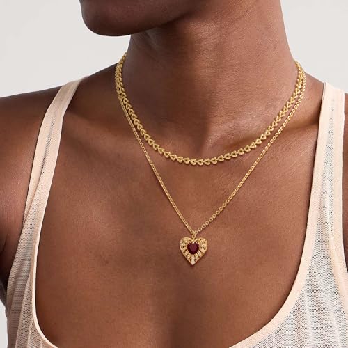 Dremmy Studios Dainty Gold Choker Necklace for Women 14K Gold Plated Coin Disc Figaro Layered Beaded Flat Mariner Sideways Cross Wishbone Link Clavicle Necklaces - style: 4.0mm Heart Chain