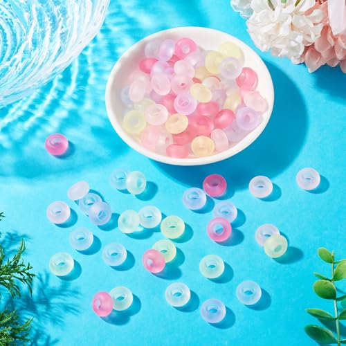 200Pcs Large Hole Acrylic Beads 16x8mm Frosted European Beads Rondelle Candy Color Pastel Pony Bead Kandi Bead Spacers for Crafts DIY Bracelets Jewelry Making Supplies - color: Random, Rondelle