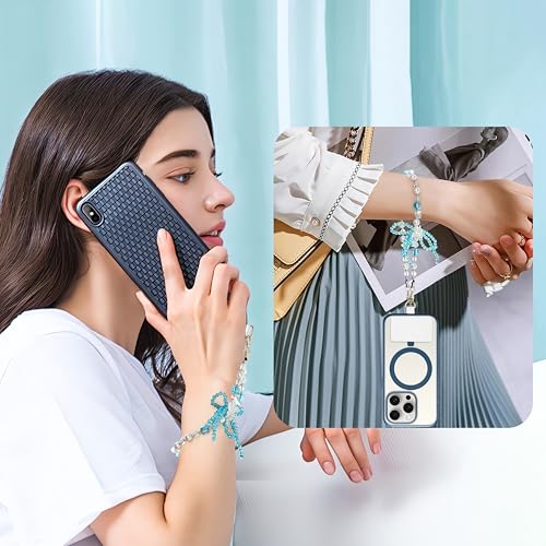 Marble Beaded Phone Wrist Strap,Detachable Phone Bracelet Strap with Tether Tab,Hands-Free Wristlet Strap (Blue & White) - color: Blue & White