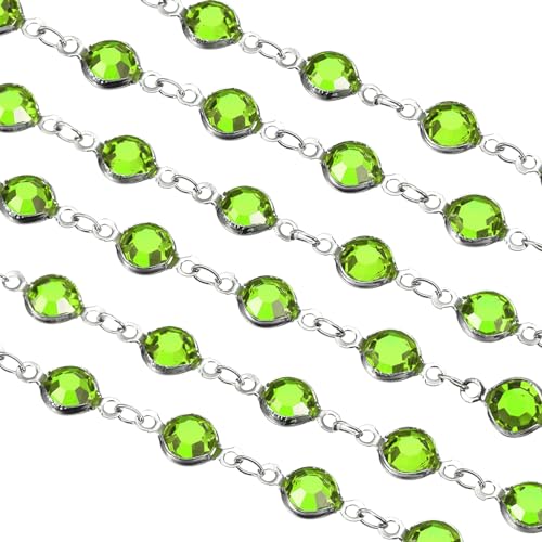 uxcell 2 Yards Grass Green Rhinestone Chain Bulk with Silver Plated Brass Chain for Jewelry Making Craft DIY Bracelet, Necklace, Glass, Shoes, Clothes Decoration (1 Yard for Each Piece) - color: Grass Green Silver