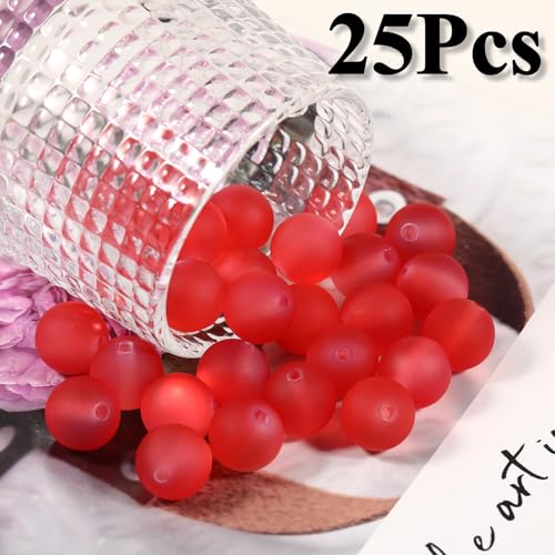 25pcs Resin Transparent Frosted Beads 16mm Cat Eye Circular Rubber Bead Spacer Bead DIY Making Friendship Bracelet Phone Chain Keychain Pen Beads Accessories (Red) - color: Red