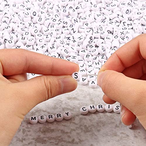 Yochus 1000pcs White Round Acrylic Alphabet Beads 4x7mm Black Letter A-Z Beads for Jewelry Making and DIY Bracelets, Necklaces, Key Chains - color: Black Letters*1000/White Base, size: 4x7mm
