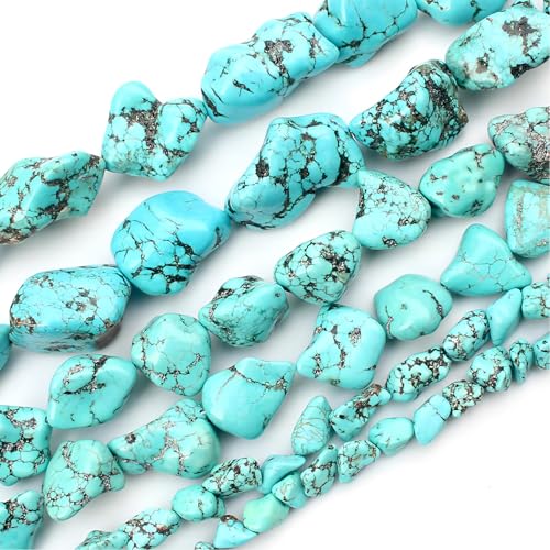 HAAMIIQII 10-15mm Freeform Irregular Blue Turquoise Beads Loose Gemstone Beads for Jewelry Making Strand 15 Inch (22-30pcs) - color: Freeform Turquoise