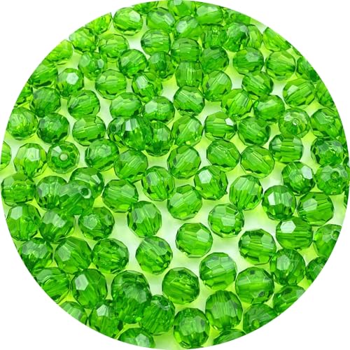 100pcs 12mm Acrylic Round Faceted Beads Colorful Crystal Plastic Spacer Beads Loose Beads for DIY Craft Making Necklace Bracelet Earring Wind Chimes(Green) - color: Green, size: 12mm