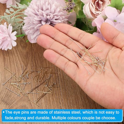 PATIKIL 200Pcs 304 Stainless Steel Jewelry Eye Pins 18mm 22 Gauge Gold Open Eye Pins for Jewelry Making DIY Craft Necklaces Bracelets Earrings - color: Gold, size: 18mm