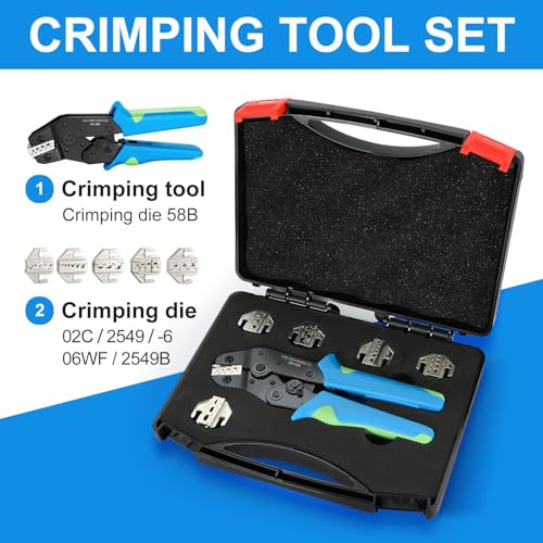 6PCS Crimping Tool Set - Ratchet Wire Crimper Tool for Heat Shrink,Insulated Nylon,Non-Insulated,Open Barrel Terminals,Ferrule Wire End,Solar Connectors - color: Wire Crimper Set