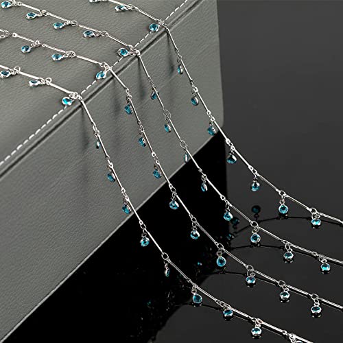 YOUBEIYEE Blue Glass Bead Chains for Jewelry Making, Dangle Crystal Silver Necklace Anklet DIY Chains Bulk with Open Jump Rings and Lobster Clasps - color: Blue Rhinestone