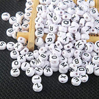 ToBeIT 1000pcs Letter Beads Acrylic Alphabet Beads Round 4X7mm White Beads Jewelry Findings Charms for DIY Bracelet Necklace Craft Making (bgwhite-Black) - color: bgwhite-black