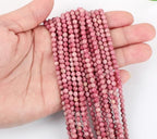 AD Beads Natural Gemstone Diamond-Cut Micro-Faceted 4mm Small Round DIY Necklace Bracelet Jewelry Making Beads (Rhodochrosite) - color: Rhodochrosite