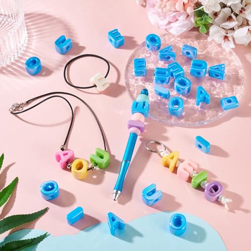 Cheriswelry 50Pcs Large Hole Letter Beads Acrylic Alphabet Vowel Bead European Slide Bracelet Bead 20.5x8mm for DIY Necklace Keychain Lanyard Jewelry Making Hole:6mm - color: Blue