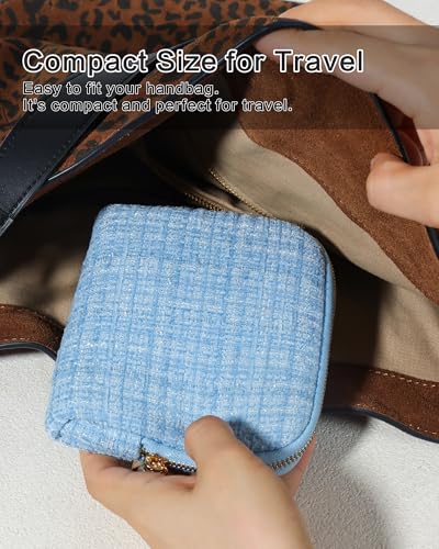 Travel Jewelry Case, Small Tweed Jewelry Bag with Zipper, 5-Layer Anti-Scratch Pouch for Bracelets Necklaces Earrings, Tangle-Free Jewelry Storage, Gift for Her Tweed Black White - color: WOVEN-BlackWhite