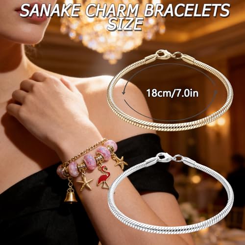Exway 20 Pcs Snake Charm Bracelet Chain 7.0 Inch Gold and Silver Charm Bracelet Kit Snake Chain Bracelets Chain for Christmas DIY Women Jewelry Making Gifts - color: gold+silver style A, size: 7.0in
