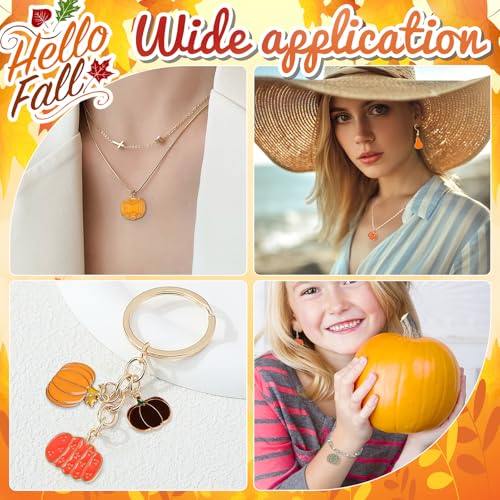 MARFOREVER 120 PCS Pumpkin Charms for Jewelry Making, Fall Charm Assorted Thanksgiving Autumn Enamel Pumpkin Alloy Charms Pendants for DIY Jewelry Crafts Thanksgiving Day Gift - style: Pumpkin
