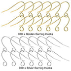 600Pcs French Earring Hooks Stainless Steel Earring Hooks 12×21MM Hypoallergenic Fish Hook Ear Wires for DIY Jewelry Making Finding -（Color:Golden and Silver）