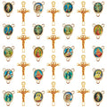 60Pcs/30Sets Rosary Making Kits Supplies Alloy Religion Cross and Center Medal Charms Pendant Oval Chandelier Links for Diy Prayer Necklace Jewelry - color: Gold