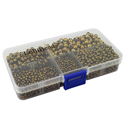 LolliBeads (R) Antiqued Bronze Smooth Round Metal Beads Assorted Size Jumbo Pack 2100 pcs - color: Bronze 2100 Pcs Mixed Size