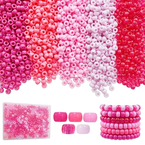 Looconi Valentine's Day Pony Beads, 500pcs Glitter Pink Red Glitter Plastic Pony Beads with Storage Box for Jewelry Making DIY Crafts Valentines Party Decoration Necklace Bracelets - color: RedSeries