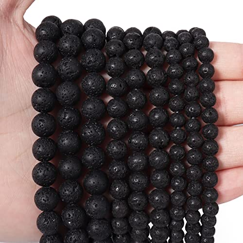 60pcs 6mm Natural Stone Beads Black Lava Beads Energy Crystal Healing Power Gemstone for Jewelry Making, DIY Bracelet Necklace - color: Black Lava, size: 6mm