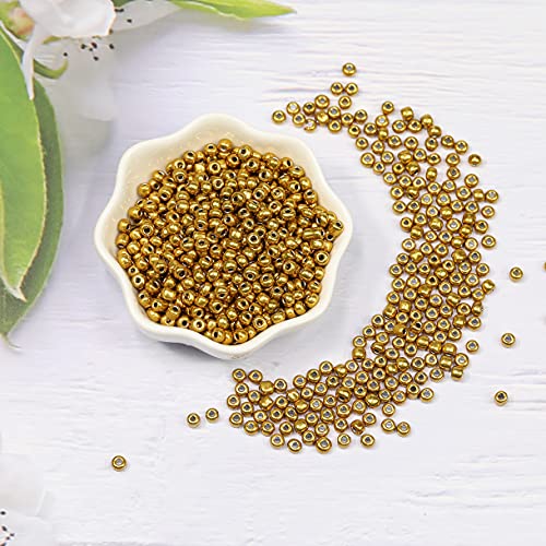 Size 6/0 Crafts Glass Seed Beads 4mm Gold Beads for Jewelry Making (Total About 100g About 1200pcs) - color: Gold