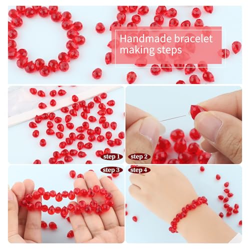 100pcs Ruby Red Faceted Crystal Glass Beads 8x10mm, Shiny Teardrop Glass Beads for Jewelry Making, Crystal Beads for Bracelet Necklace Earring DIY Craft - color: Ruby Red