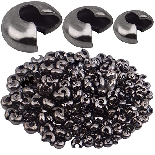 Aylifu 600 Pieces 4mm/5mm/7mm Open Crimp Beads Covers Half Round Crimp Bead Knot Covers End Caps for DIY Necklace Jewelry Making Crafts Decor(Gun Black) - color: Gun Black(0.12/0.15/0.19inch)