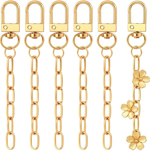 Hzopcw 6pcs Gold Keychain Making Kit, Key Ring Swivel Snap Hook Chains, Extender Keychain Bag Charm Kits for DIY Crafts Jewelry Making Handbag Purses - color: Gold-6pcs