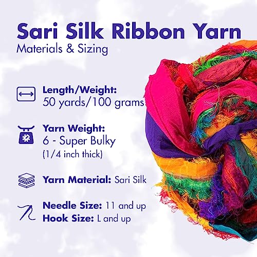DARN GOOD YARN Recycled Sari Silk Ribbon Yarn Tibet Jewels Dyeable 100 Grams, 50 Yards, 1 Skein Handmade one of a Kind - color: Tibet Jewels
