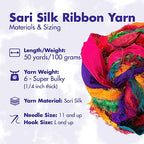 DARN GOOD YARN Recycled Sari Silk Ribbon Yarn Tibet Jewels Dyeable 100 Grams, 50 Yards, 1 Skein Handmade one of a Kind - color: Tibet Jewels