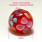 Artsy Crafts 20 Pcs 12mm Lampwork Flower Glass Beads, European Murano Glass Beads, Handmade Loose Crystal Beads for Jewelry Making Charm Bracelet Necklace Earrings Rosary (Red) - color: Red