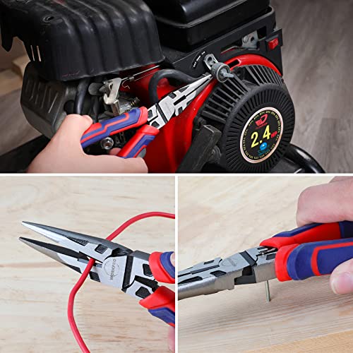 WORKPRO Premium 8” Needle Nose Pliers, Paper Clamp Precision, Heavy-Duty CRV Steel, Large Soft Grip with Wire Cutter, Long Nose Cutting Pliers, W031269 - style: 8-inch