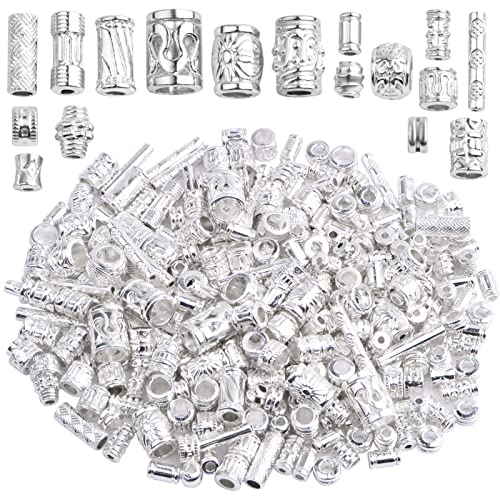 100 Gram Mixed Column Barrel Spacer Beads Vintage Alloy Tube Bar Shape Loose Charm Beads Accessories for DIY Bracelet Necklace Jewelry Making Findings, Bright Silver - color: Bright Silver