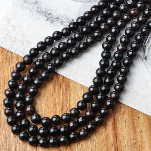 6mm Massive Beads Natural Wooden Round Loose Beads Jewelry Making with Thread 200 PCS(Black Ebony Wood, 6mm) - color: Black Ebony Wood, size: 6mm