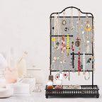 Meangood Black Jewelry Organizer Stand, Earring Holder Rack for Hanging Earrings Necklace Bracelets Watches Jewelry Display Large Rings Storage as Women Gift - color: Earring Black
