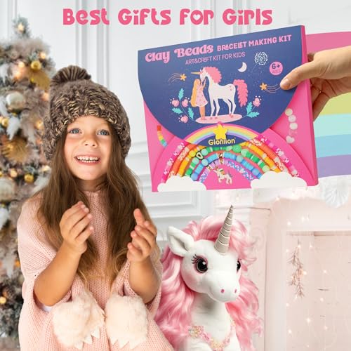 Gionlion Easter Basket Stuffers for Girls 8-12, Bracelet Making Kit Arts and Crafts for Jewelry Making Supplies Kit with 198Pcs Letter Beads, Unicorn/Mermaid DIY Birthday Mothers Day Gifts - style: Girly Gift