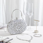 Quelay 4 Pcs Purse Rhinestone Jewelry Set Evening Clutch Bag Bling Crystal Necklace Dangle Earrings Bracelets Accessories - color: Silver, size: Stylish Style