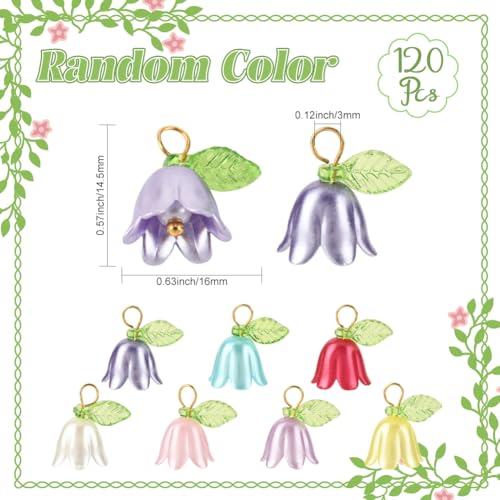 SUNNYCLUE 1 Box 120Pcs Plastic Flower Charms Tulip Charm Bulk Acrylic Leaf and Flower with Golden Brass Findings Trumpet Spring Floral Pendants for Jewelry Making Crafts Necklace Bracelet Earring - style: Flowe 4
