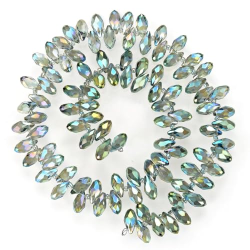 200pcs Czech 12mm Faceted Teardrop Briolette Crystal Glass Loose Beads Pendant Drop Spacer Bulk Peridot Shimmer for DIY Jewelry Making CCT2-36 - color: Peridot shimmer, size: 12x6mm - 200pcs