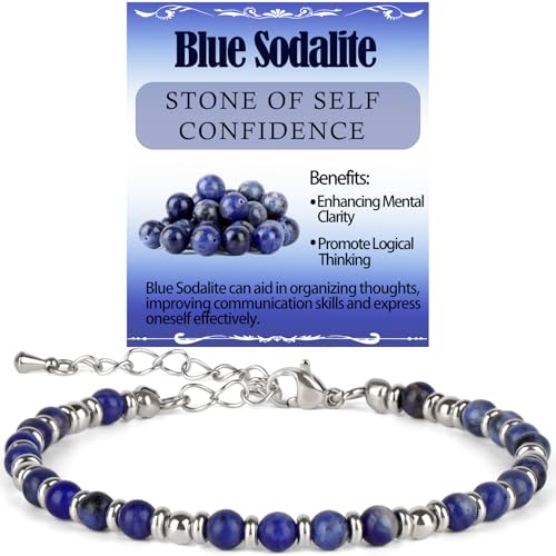 LPBeads Beaded Bracelets for Women Energy Gemstone Charm Jewelry Adjustable Bracelet Gifts for Mom, Daughter, Wife, Friends, Bestie - color: Blue Sodalite