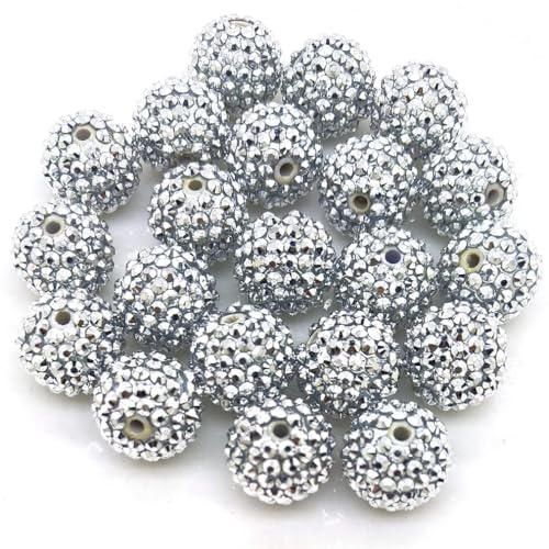 50pcs 20mm Large Size Rhinestone Disco Ball Beads Round Spacer Color Painted Charms for Jewelry Bracelet Necklace Pen Bag Chain Making Crafts Beading Supplies (20mm Silver Color) - color: 20mm silver color