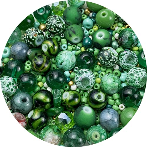 Assorted Glass Resin Beads Multi Size Colors Smooth Cracked Gravel Millet Spacer Beads for Bracelets Necklace Earring DIY Jewelry Making Craft(Grass Green Series) - color: Grass Green Series