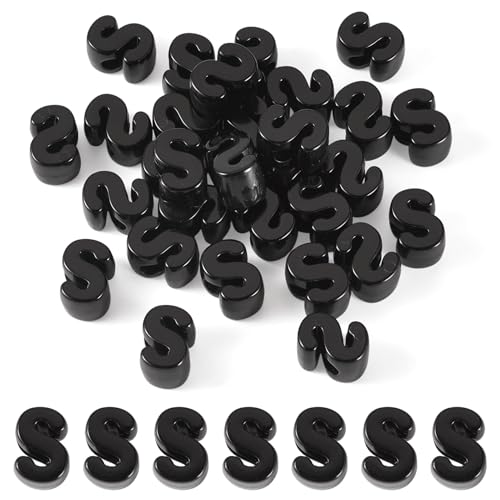FASHEWELRY 30Pcs Acrylic Letter S Beads with Large Hole Big Plastic Letter Blocks European Beads 3D Letters Chunky Vowel Initial Alphabet Bead for Key Chains Necklace DIY Arts Craft Projects - color: Black, size: S