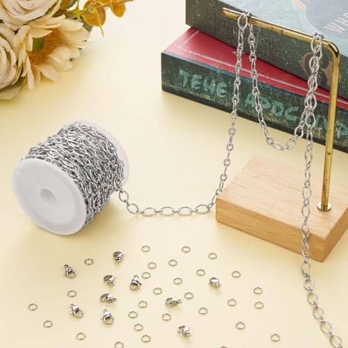 Jabogrii 5 Meters Silver Rhombic Chain for Jewelry Making Stainless Steel Chain Roll Bulk with Lobster Clasps and Jump Rings - color: Rhombic Silver