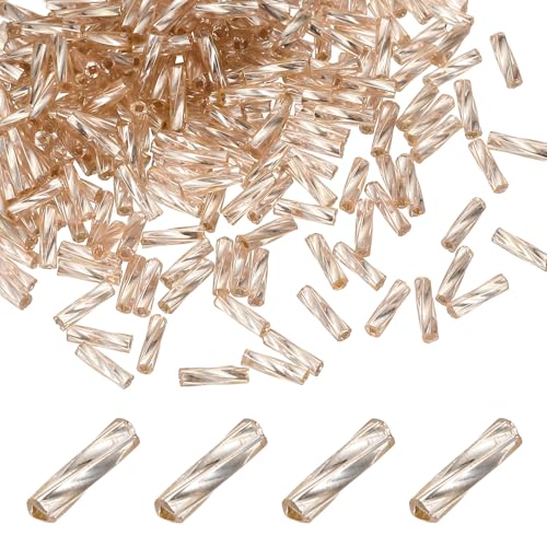 uxcell 1500Pcs Glass Bugle Seed Beads, 6x2mm Mini Long Tube Seed Beads Tube Loose Glass Seed Spacer Bead for DIY Earring Bracelets Necklace Jewelry Making Embroidery, Champagne - color: Champagne