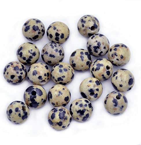 AD Beads Natural Gemstone 10mm Round Loose Beads Big Hole 2mm Sized 30pcs (Dalmation Jasper) - color: Dalmation Jasper